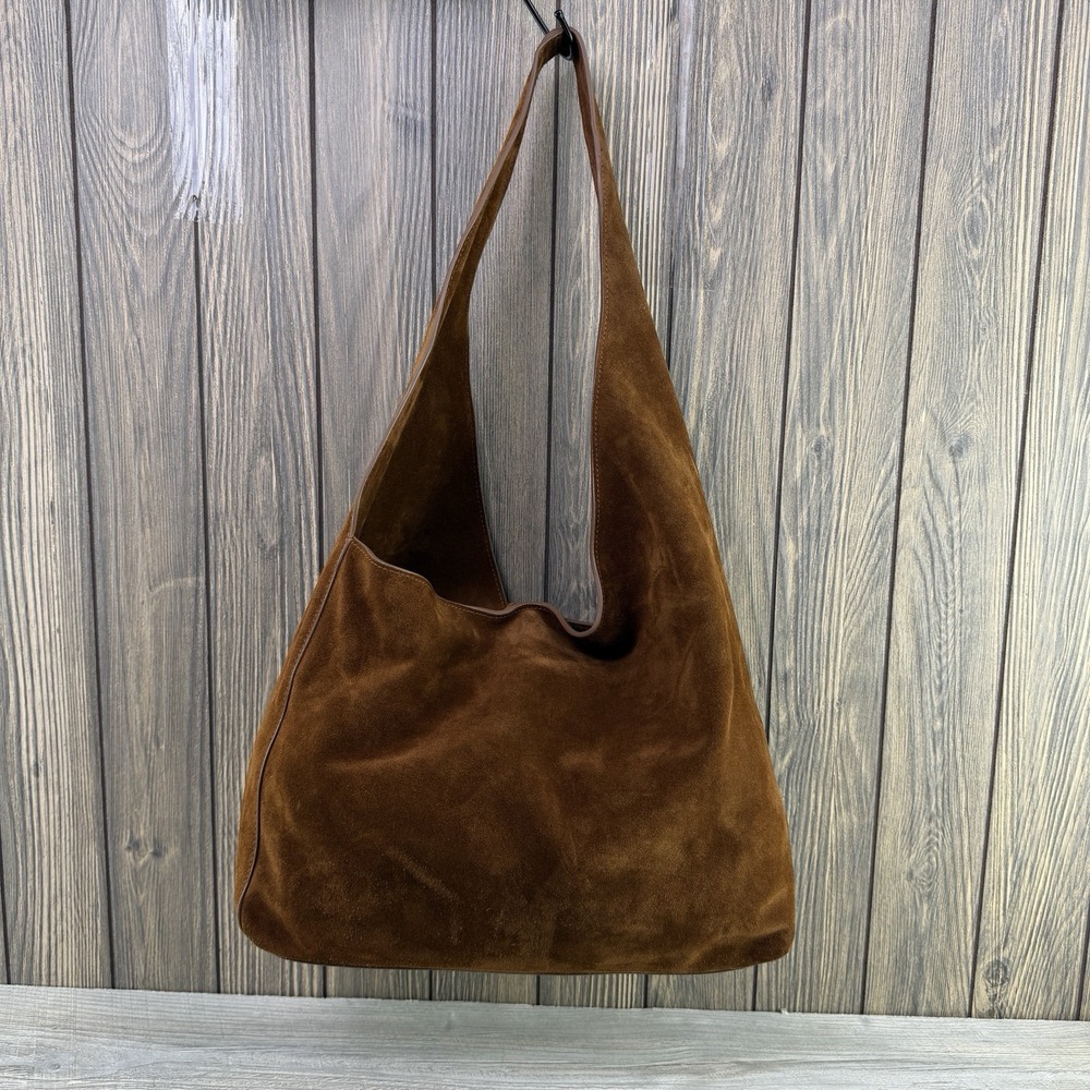 Quince Brown Suede Leather Oversized Hobo Shoulder Tote Bag Slouchy Handbag
